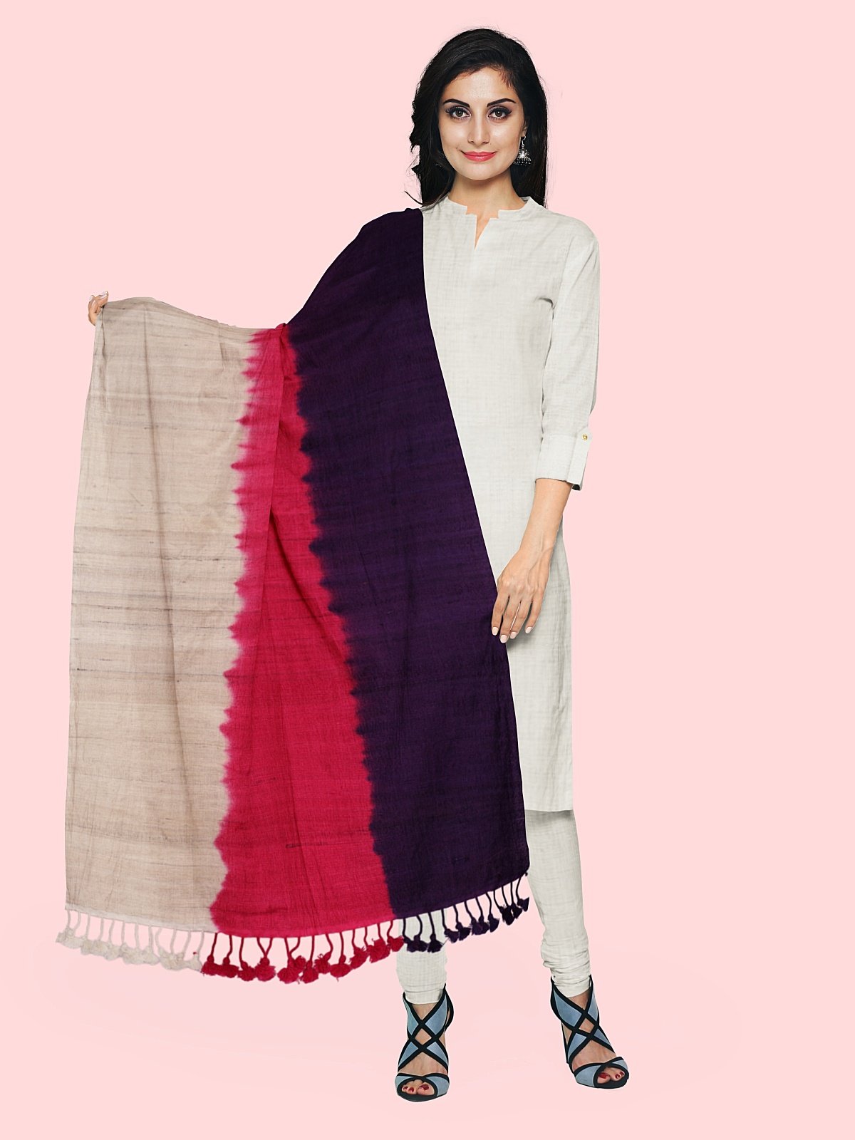 3 Shade Bleed Style Stole with Tassels (2)