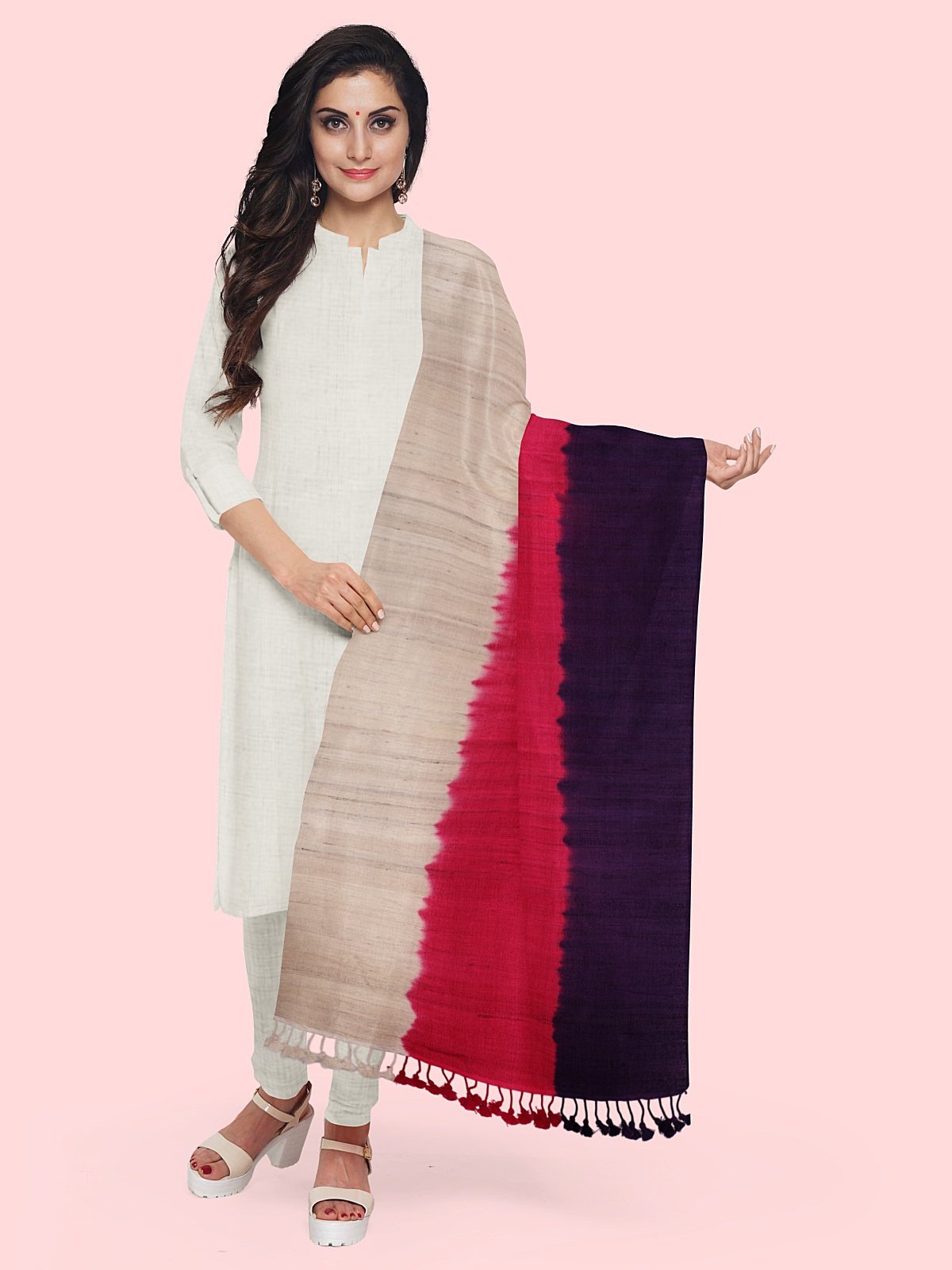 3 Shade Bleed Style Stole with Tassels (3)