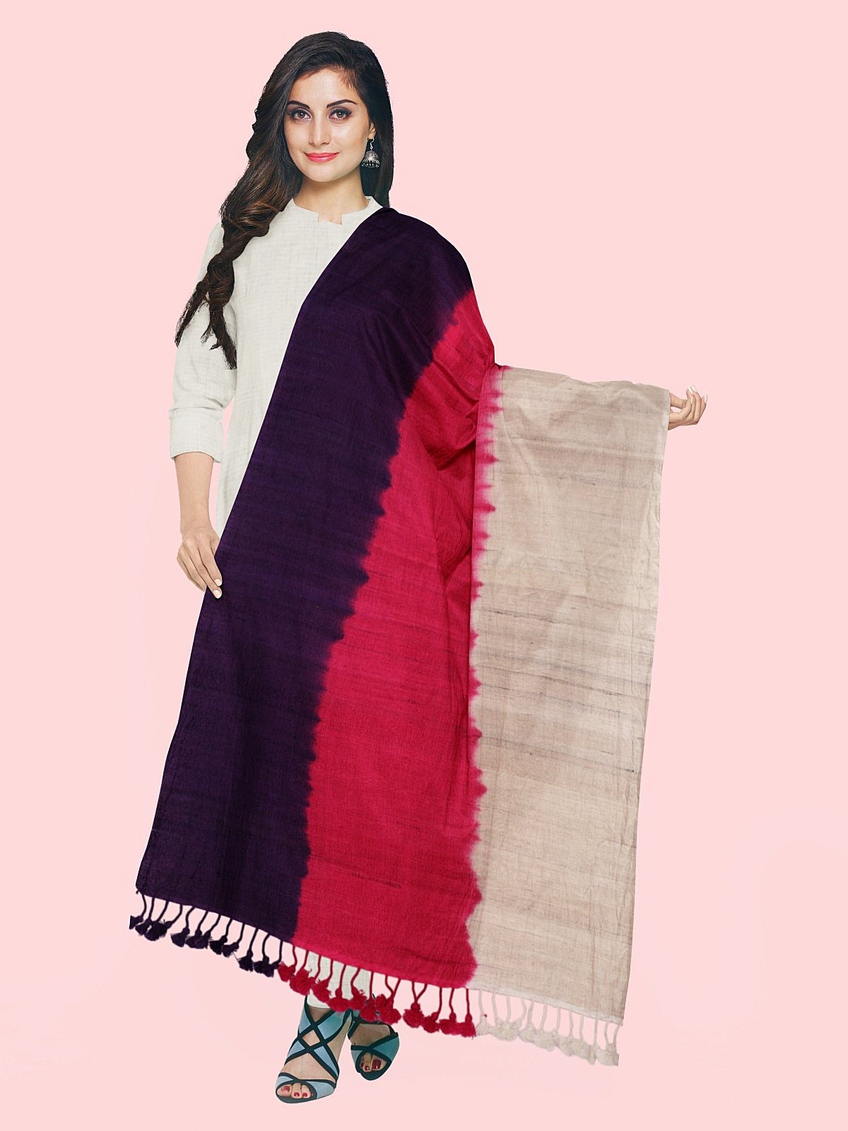 3 Shade Bleed Style Stole with Tassels (4)
