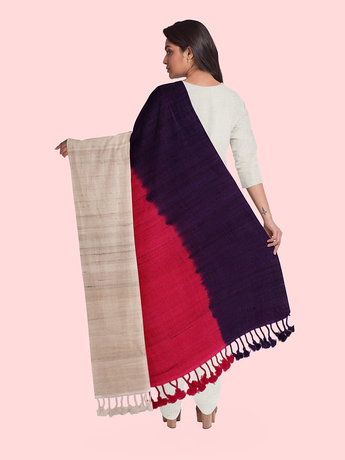 3 Shade Bleed Style Stole with Tassels (5)