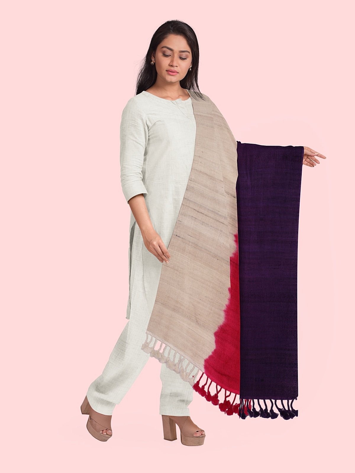 3 Shade Bleed Style Stole with Tassels (7)
