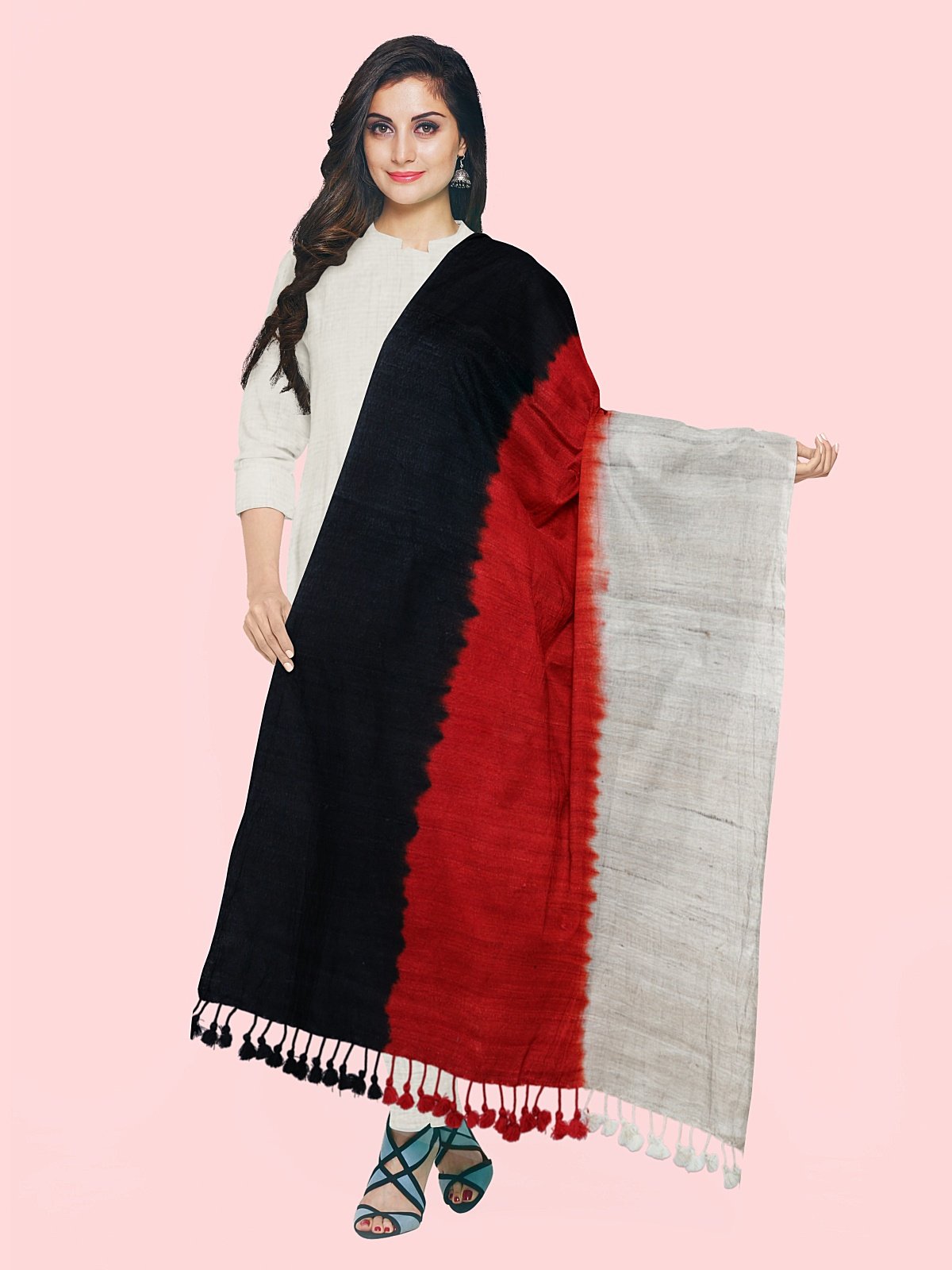 3 Shade Ghicha Silk-Woolen Stole (4)