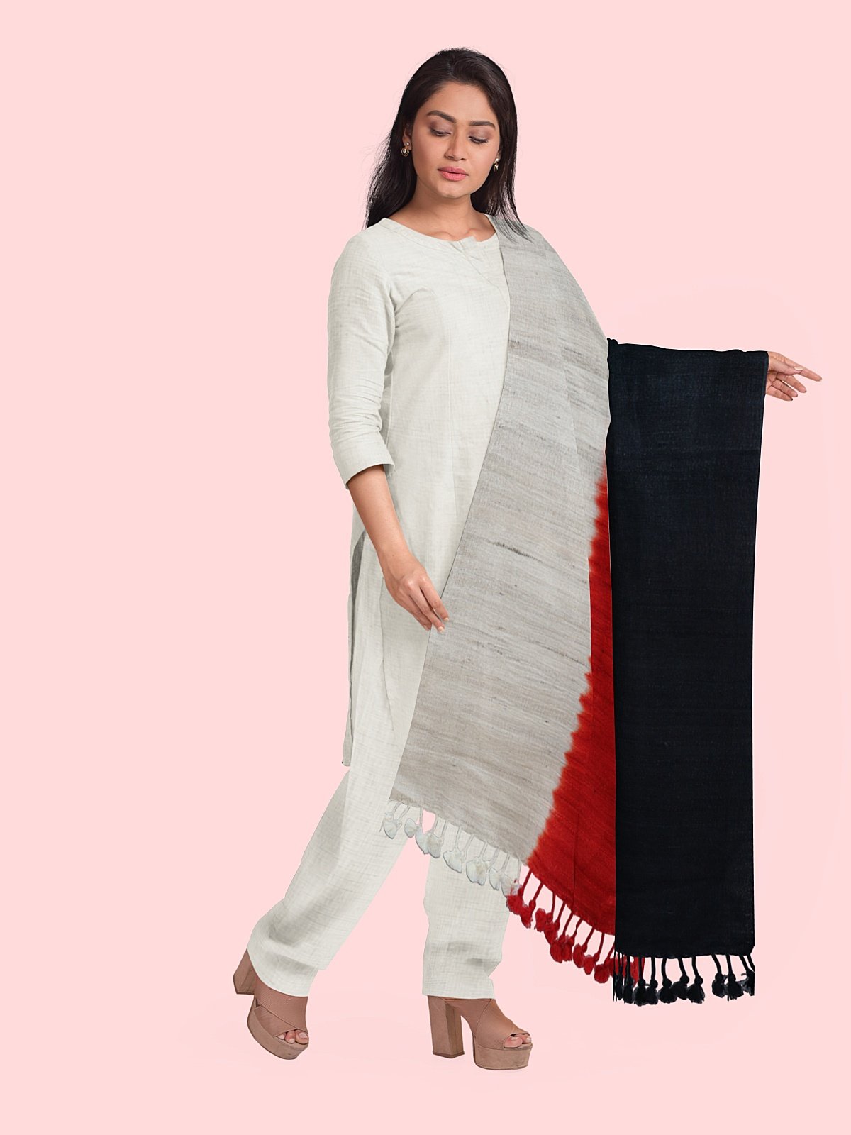3 Shade Ghicha Silk-Woolen Stole (7)