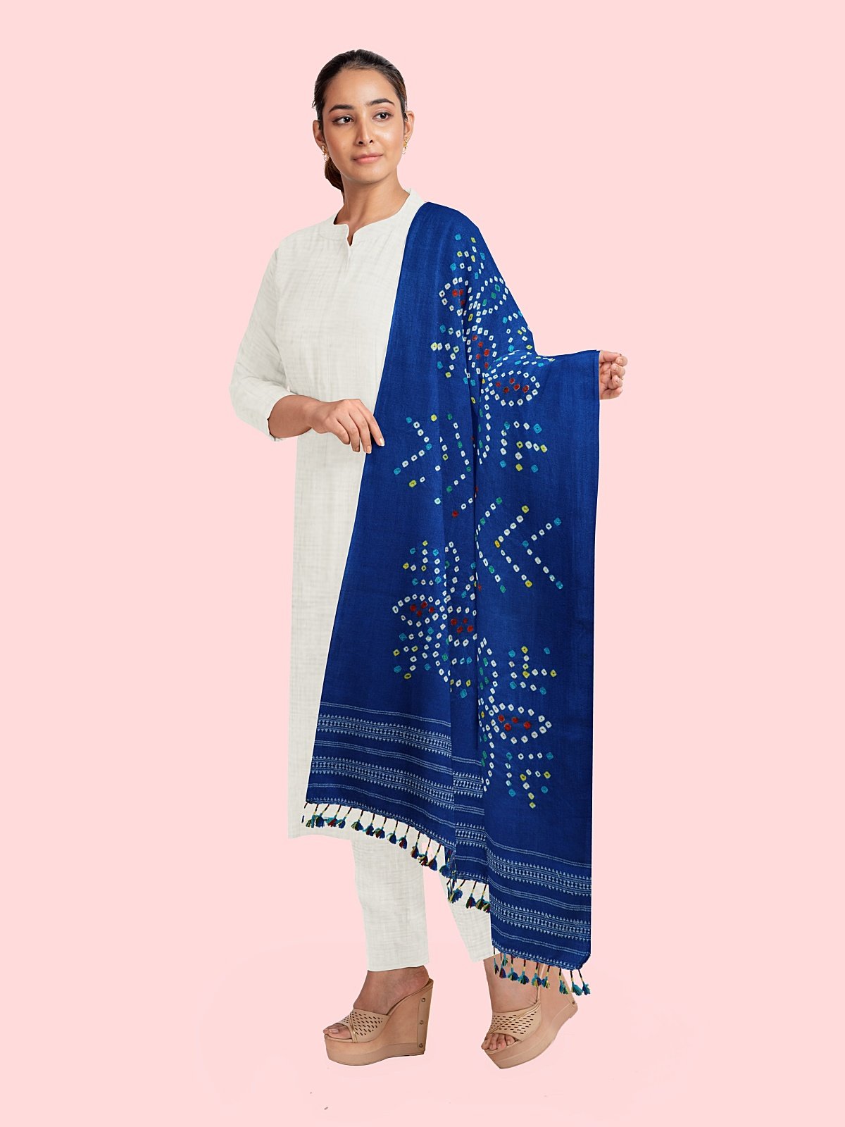 Handmade Cashmilon Blue Color Shawl (46)