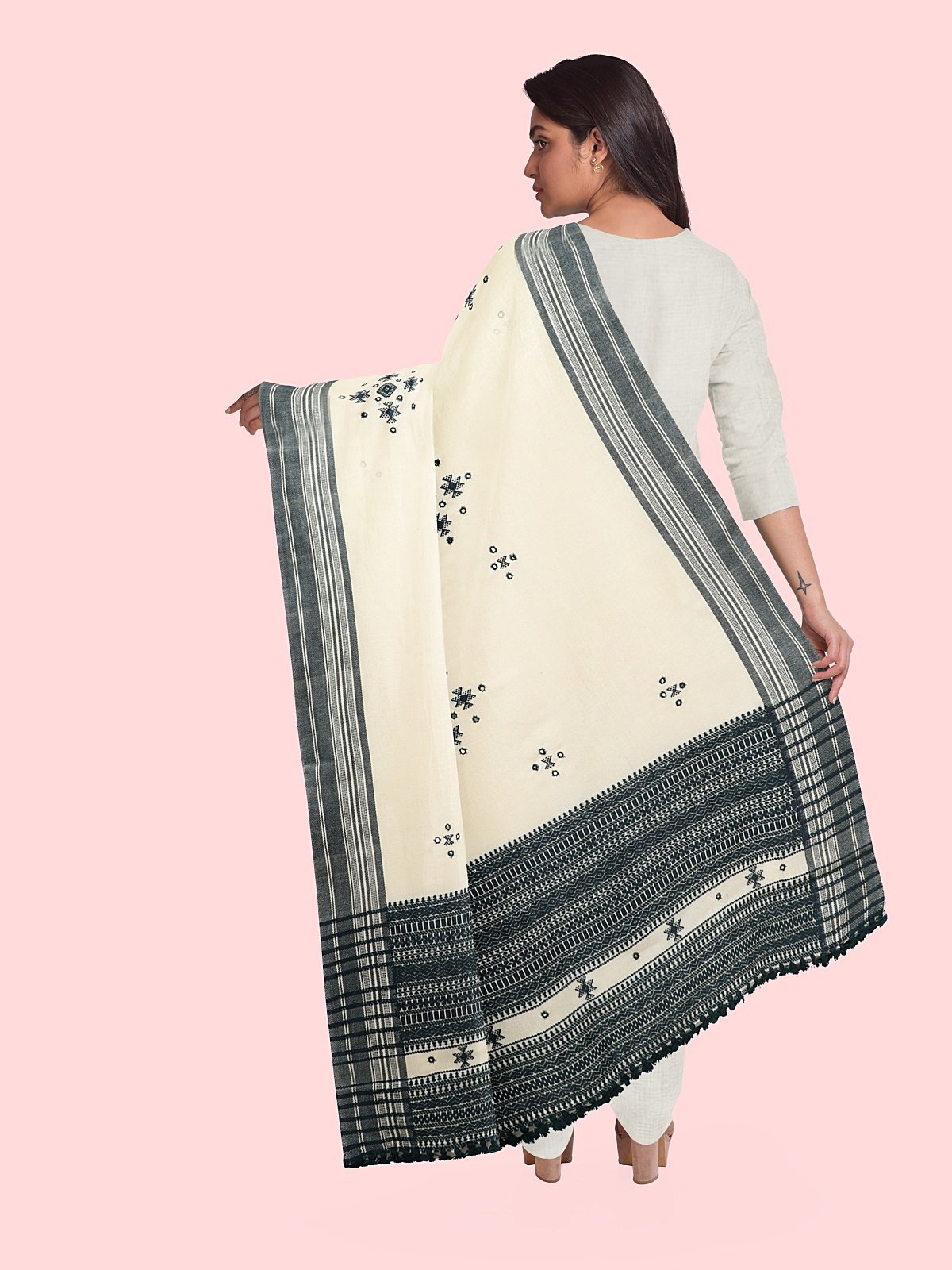 Handmade Woven Cashmilon Shawl with Work (5)