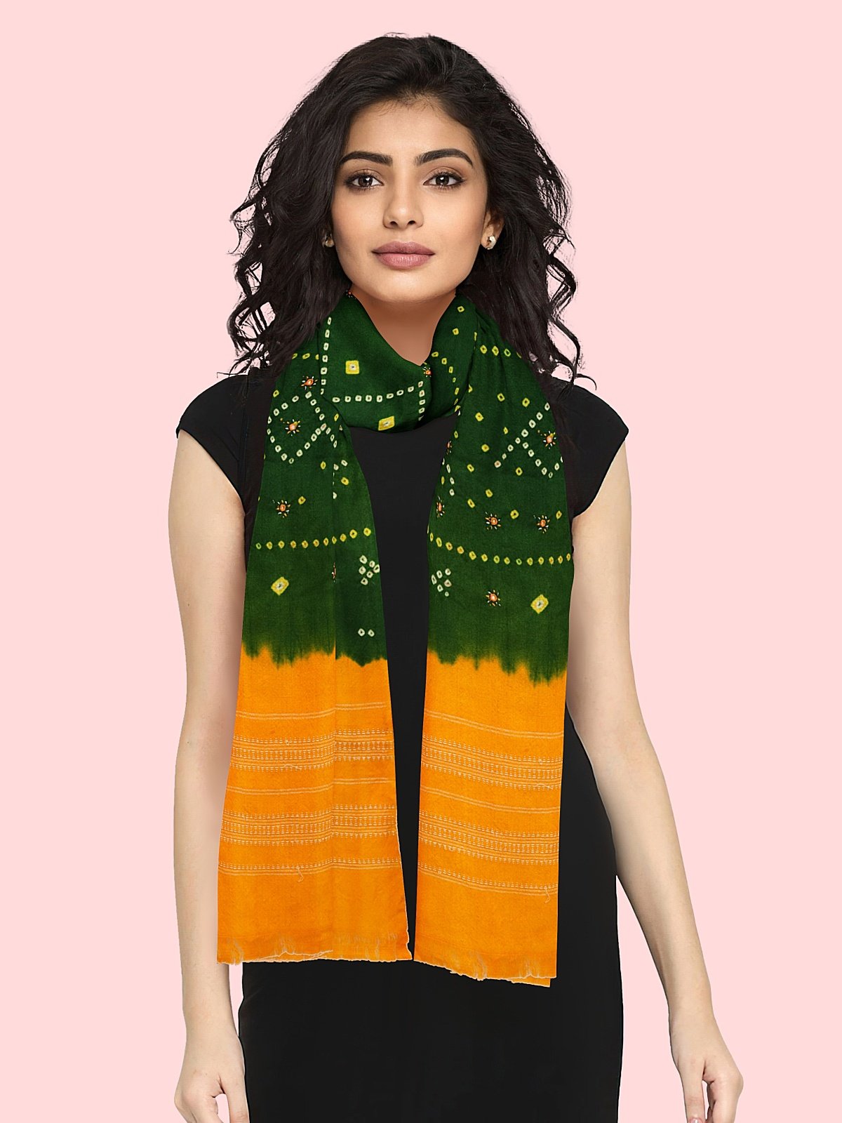 Jetpur Bandhani Woolen Green Shawl (11)