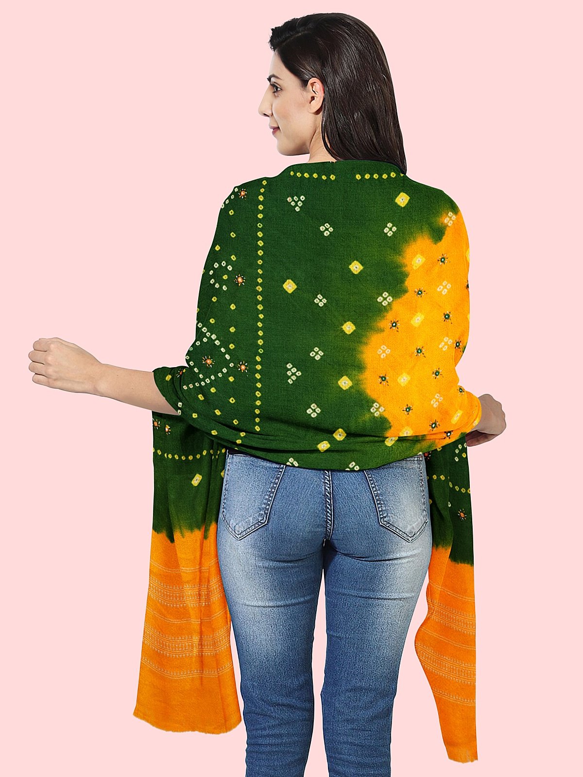 Jetpur Bandhani Woolen Green Shawl (12)