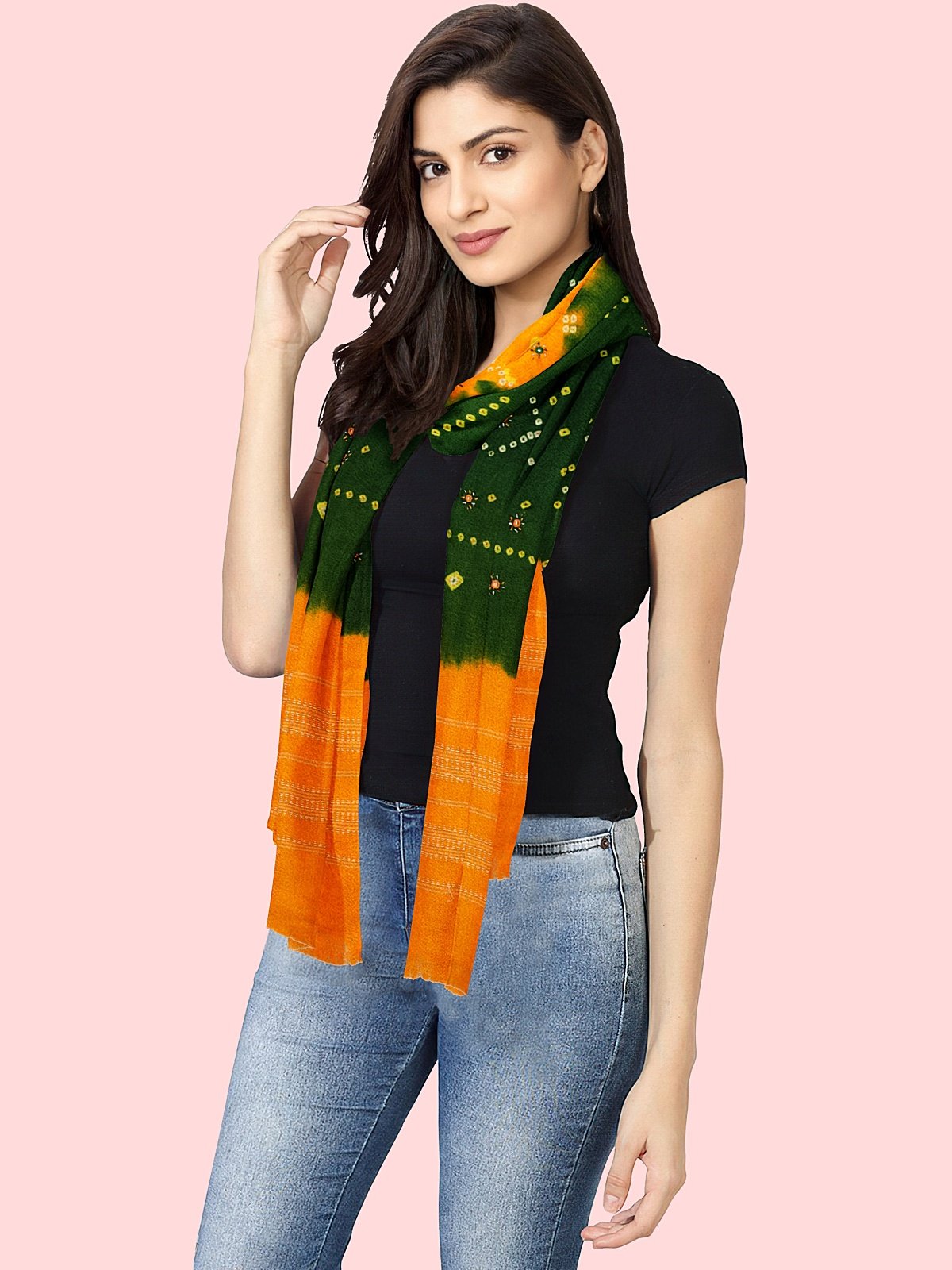 Jetpur Bandhani Woolen Green Shawl (14)