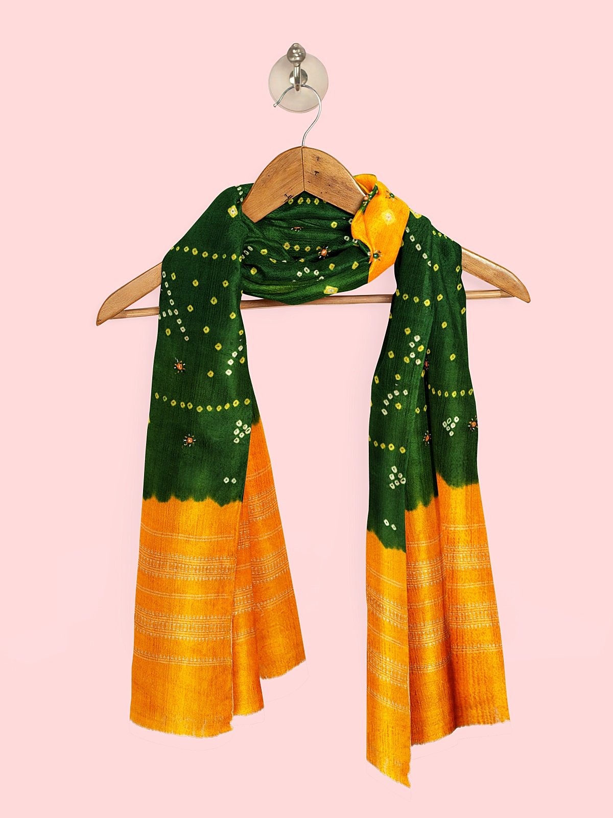 Jetpur Bandhani Woolen Green Shawl (17)