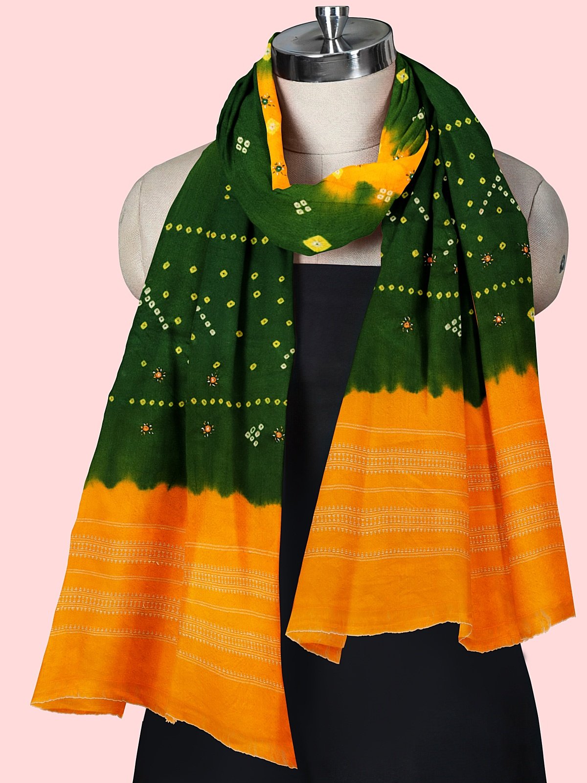Jetpur Bandhani Woolen Green Shawl (18)
