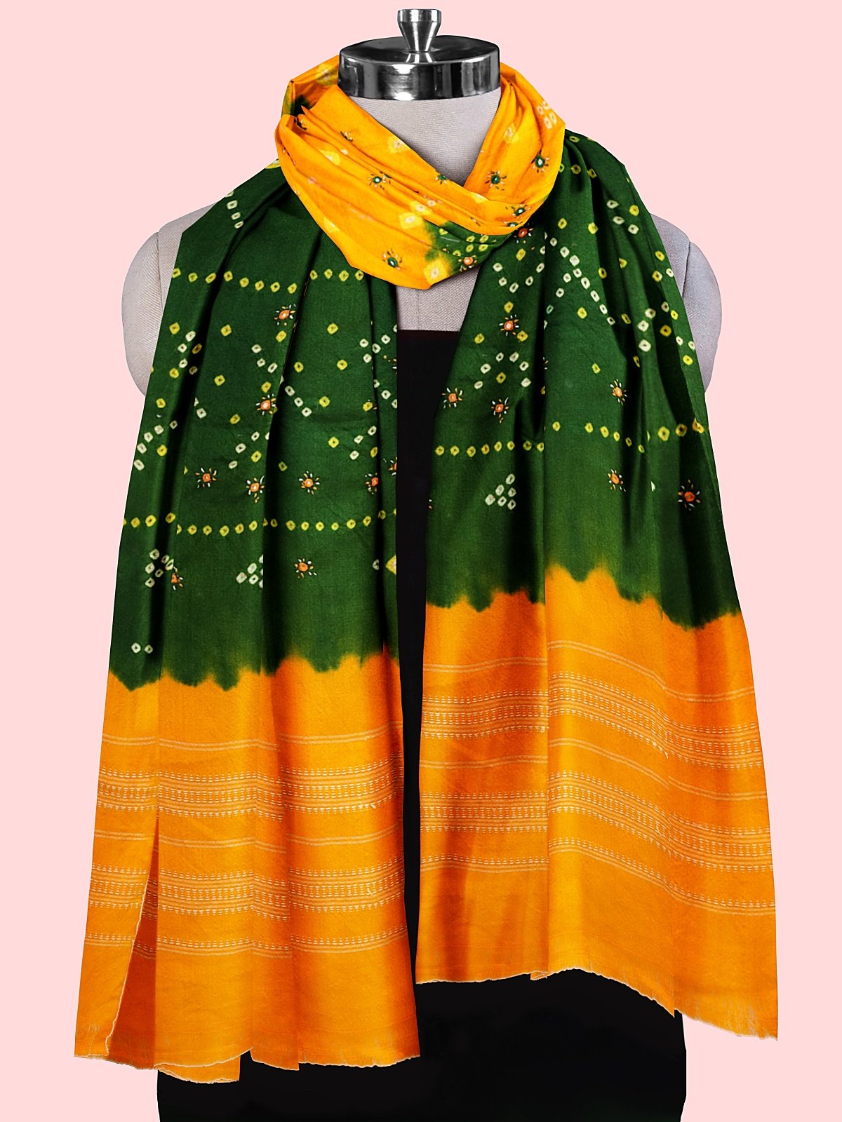 Jetpur Bandhani Woolen Green Shawl (19)