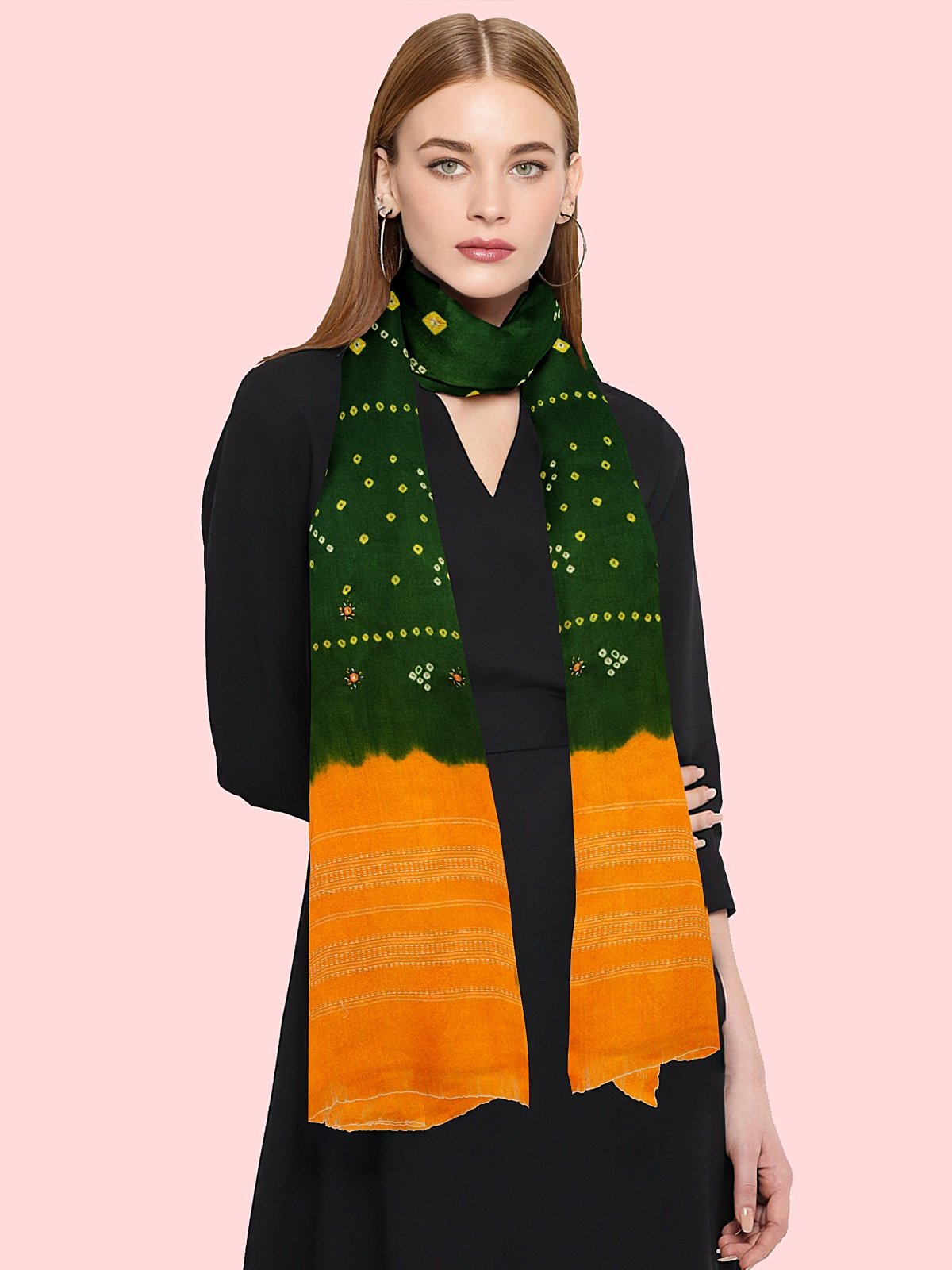 Jetpur Bandhani Woolen Green Shawl (21)