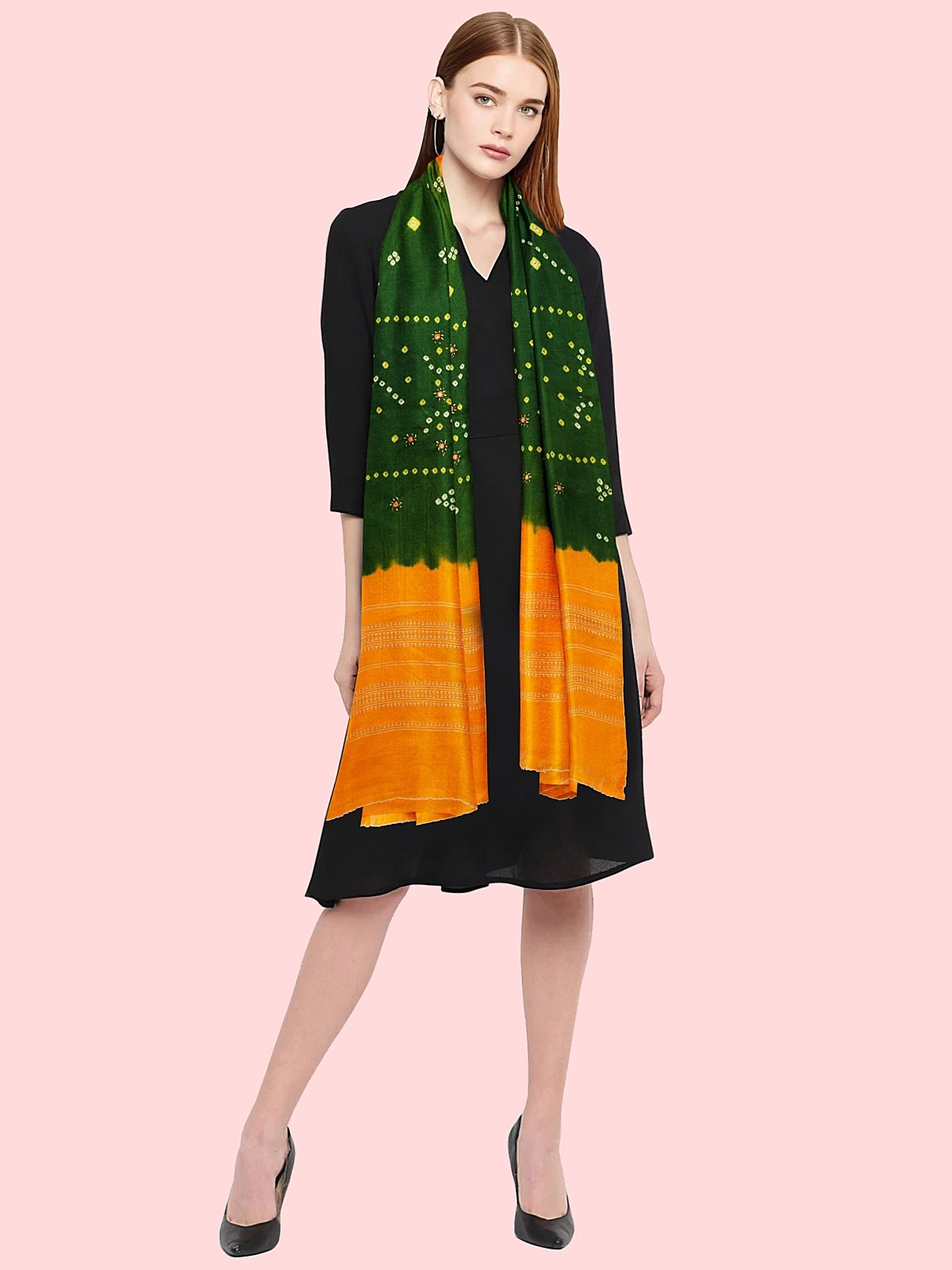 Jetpur Bandhani Woolen Green Shawl (22)