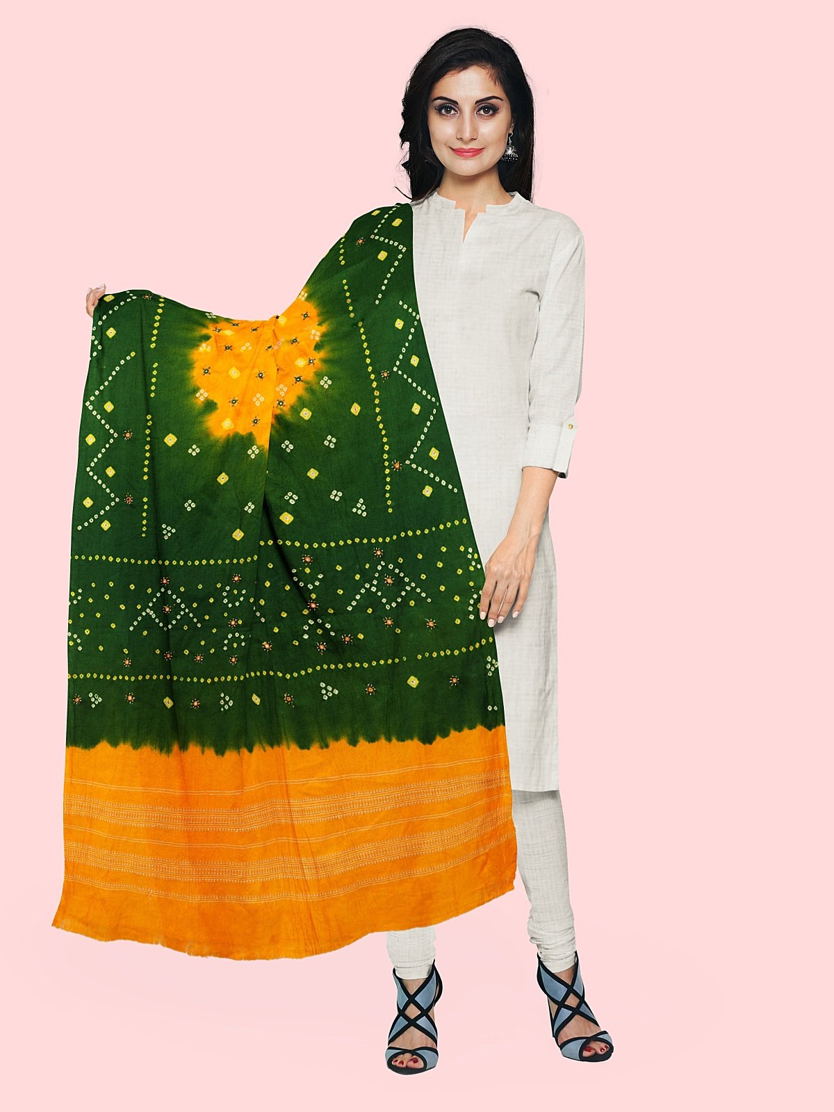 Jetpur Bandhani Woolen Green Shawl (26)