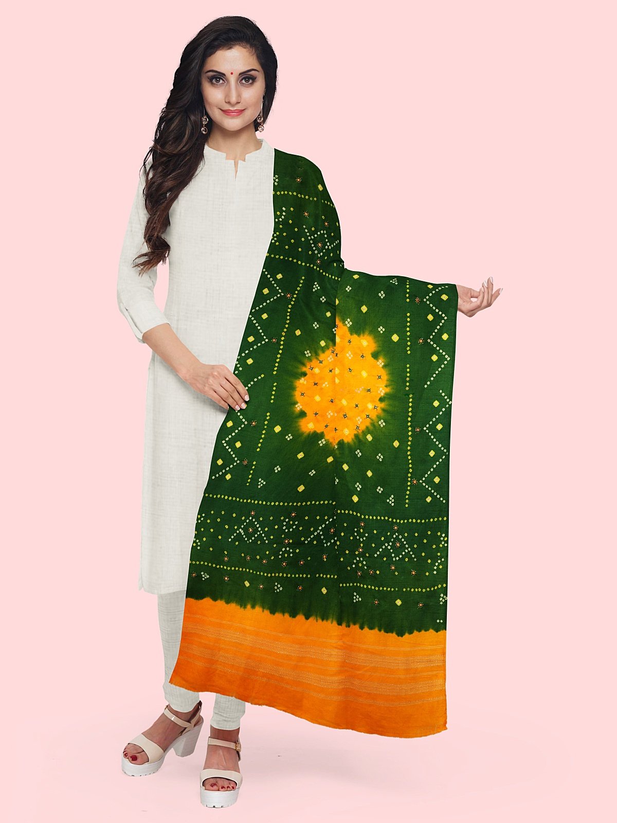 Jetpur Bandhani Woolen Green Shawl (27)