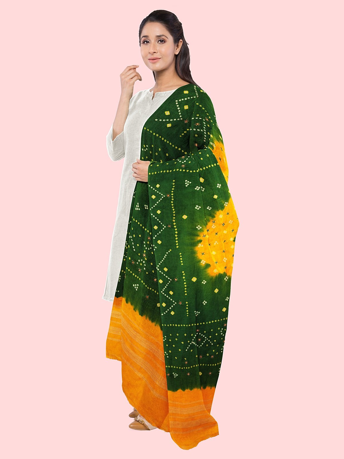 Jetpur Bandhani Woolen Green Shawl (31)