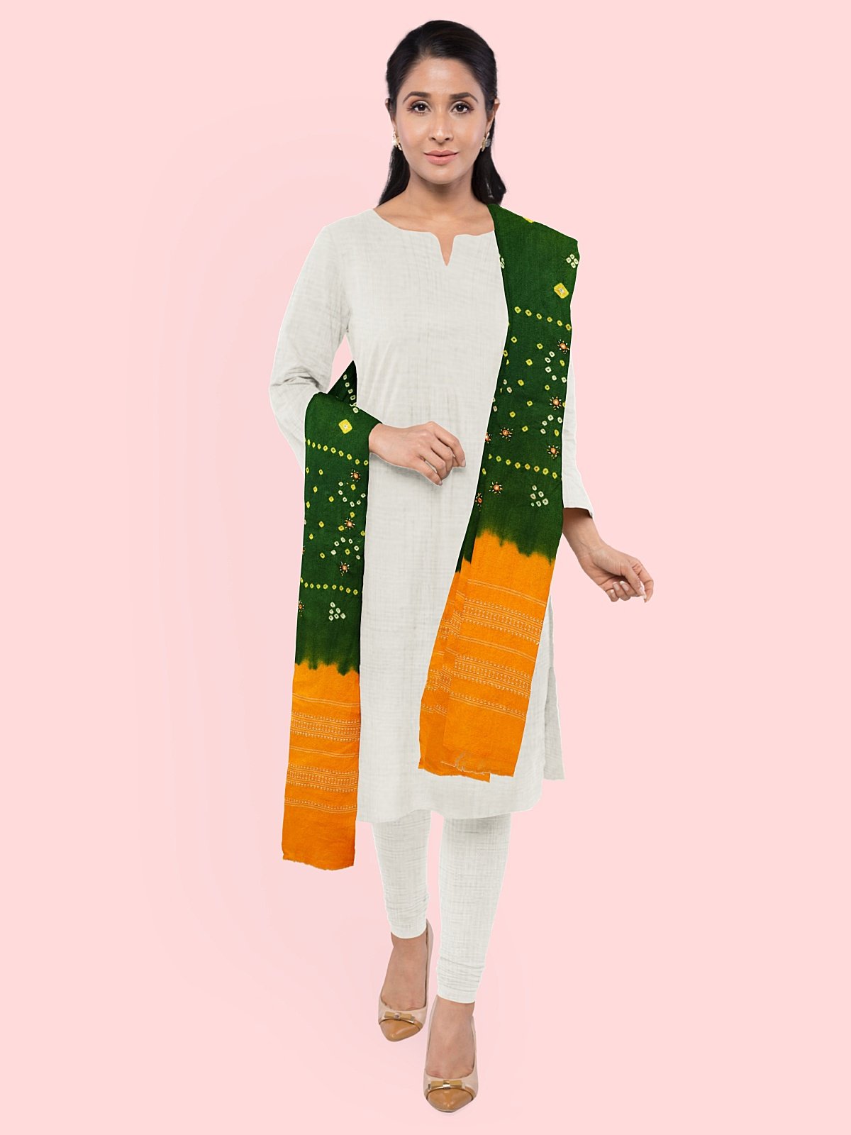 Jetpur Bandhani Woolen Green Shawl (33)