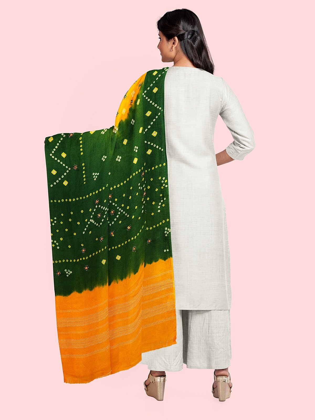 Jetpur Bandhani Woolen Green Shawl (35)