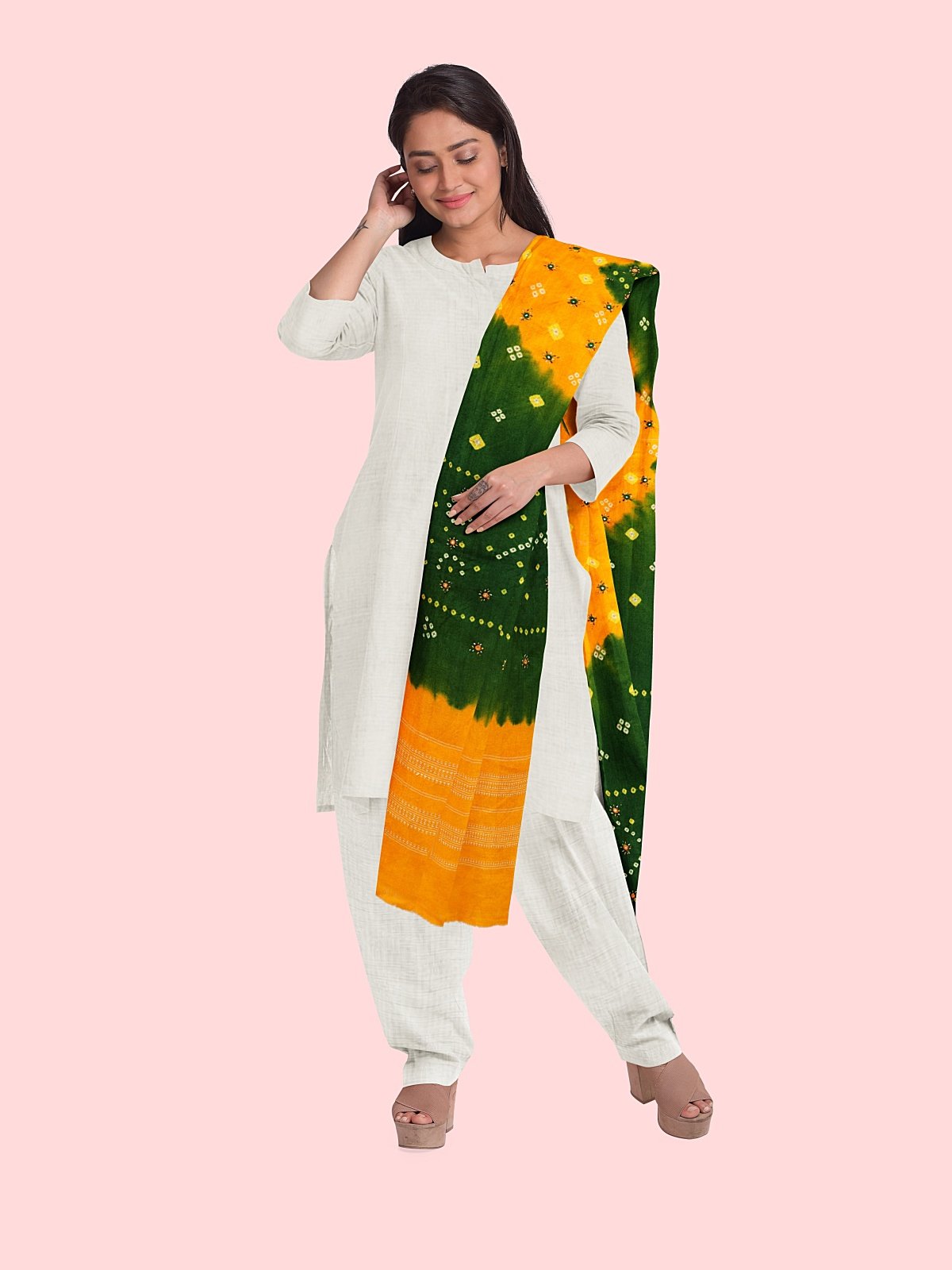 Jetpur Bandhani Woolen Green Shawl (39)