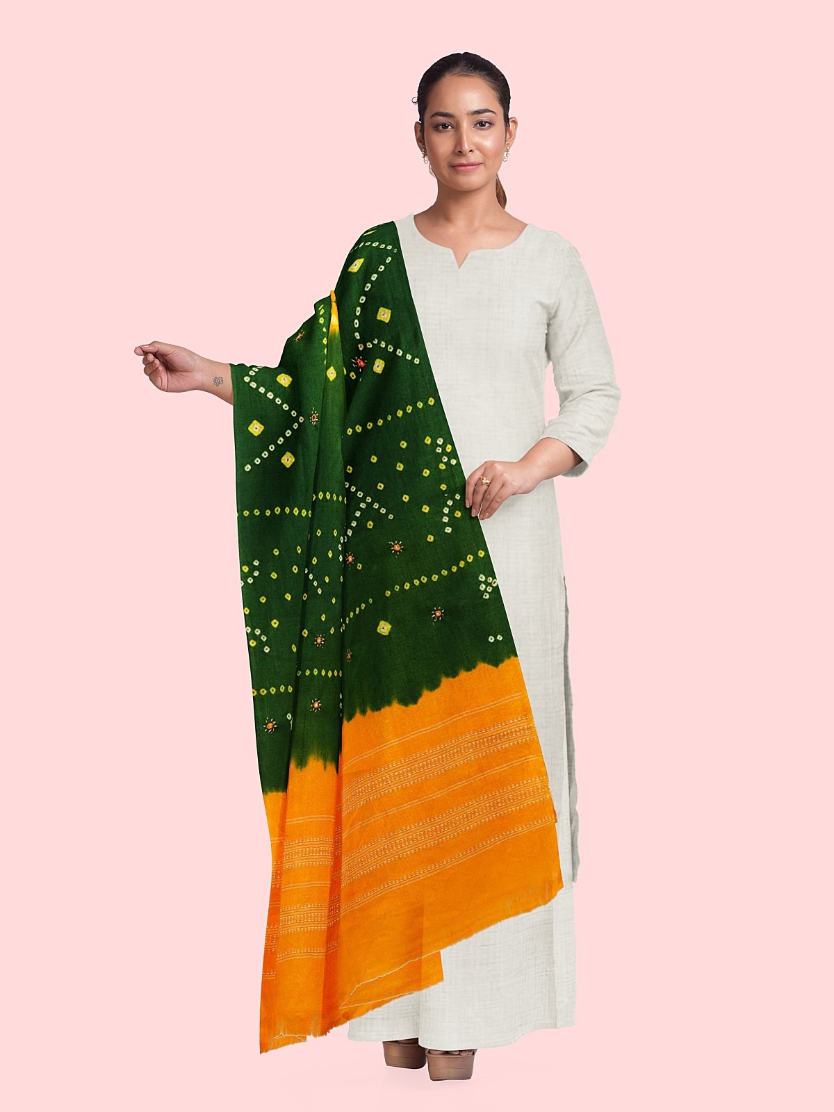 Jetpur Bandhani Woolen Green Shawl (42)