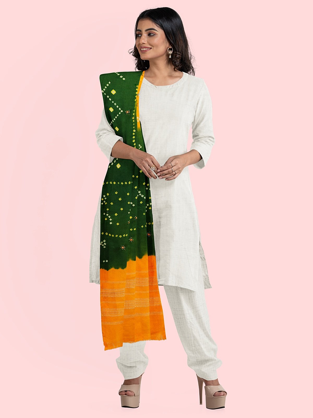 Jetpur Bandhani Woolen Green Shawl (48)