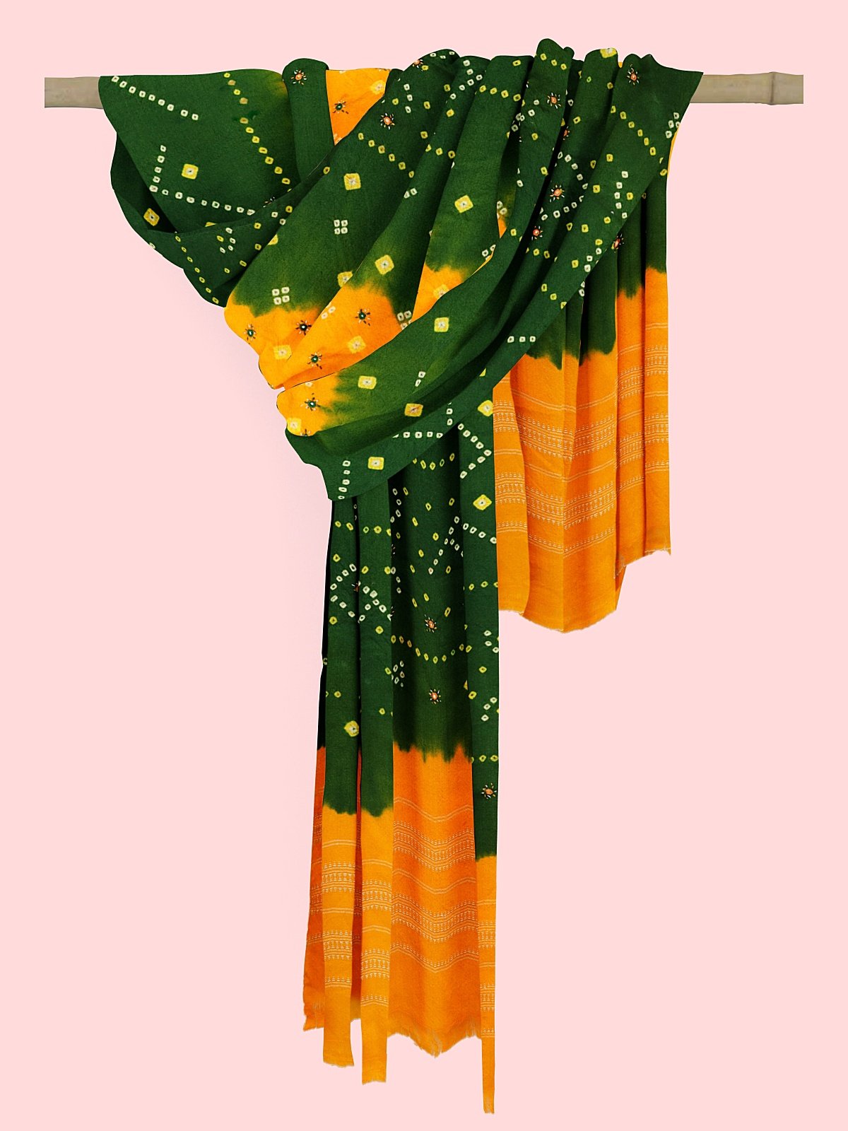 Jetpur Bandhani Woolen Green Shawl (5)