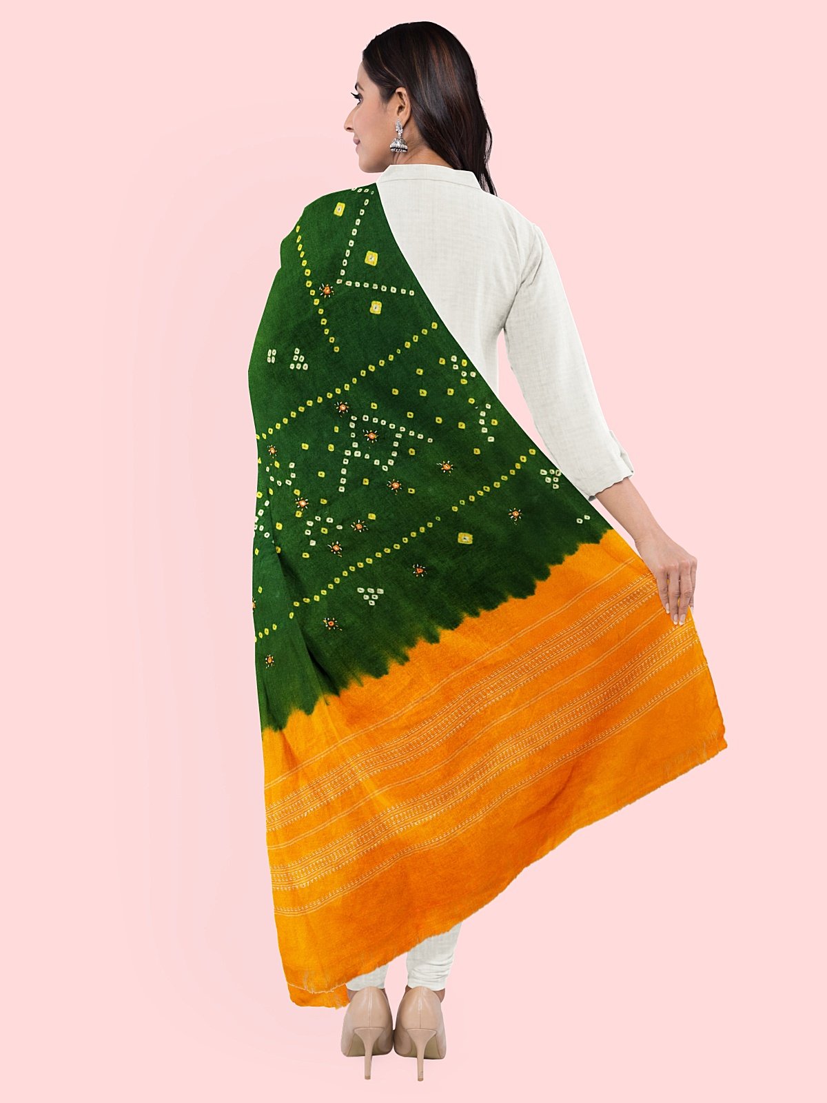 Jetpur Bandhani Woolen Green Shawl (50)