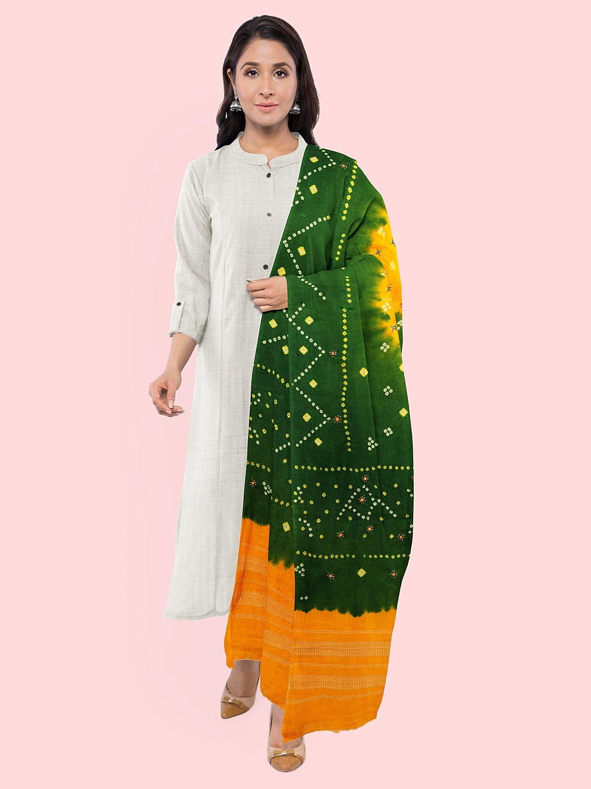 Jetpur Bandhani Woolen Green Shawl (51)