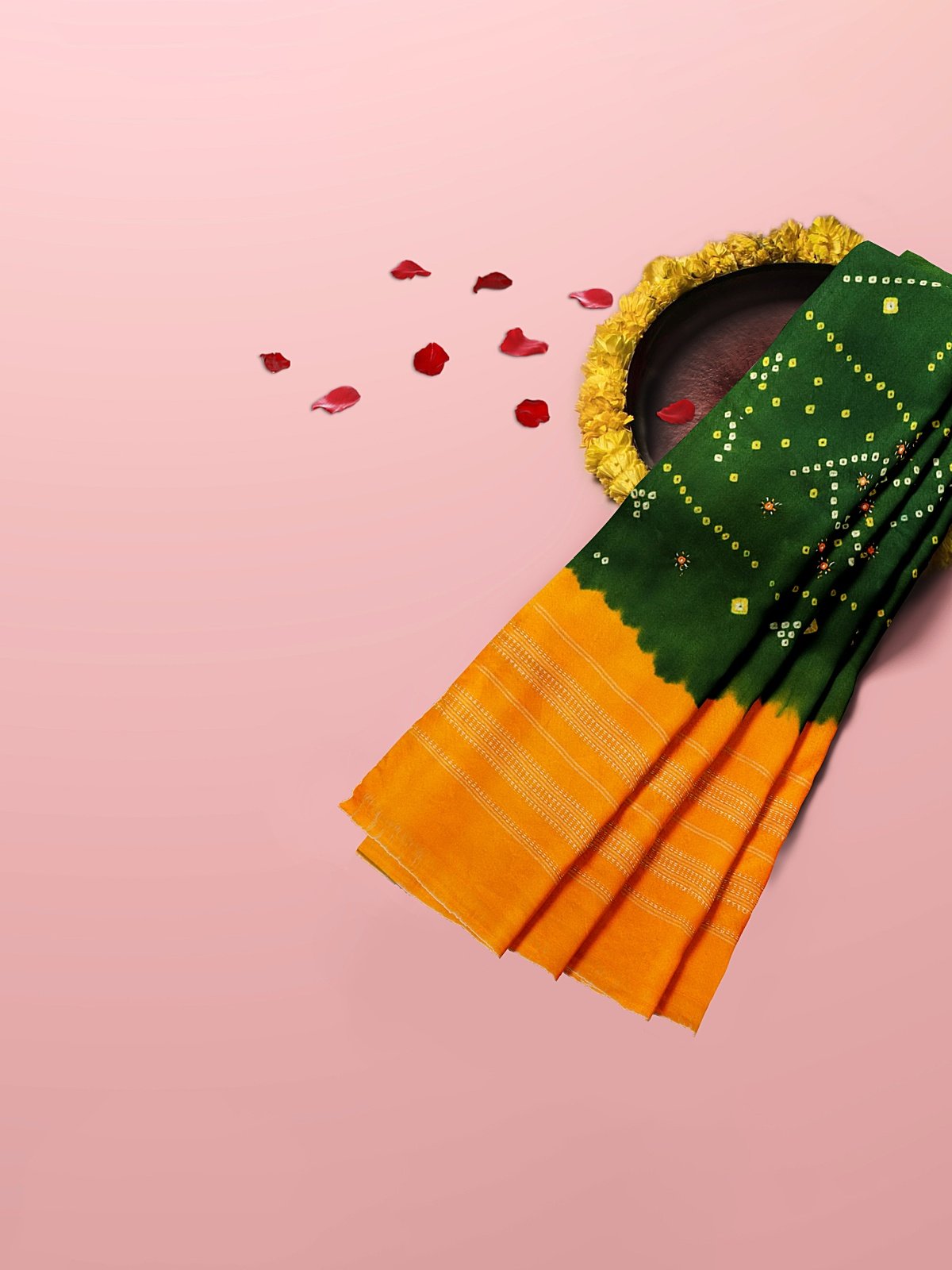 Jetpur Bandhani Woolen Green Shawl (6)