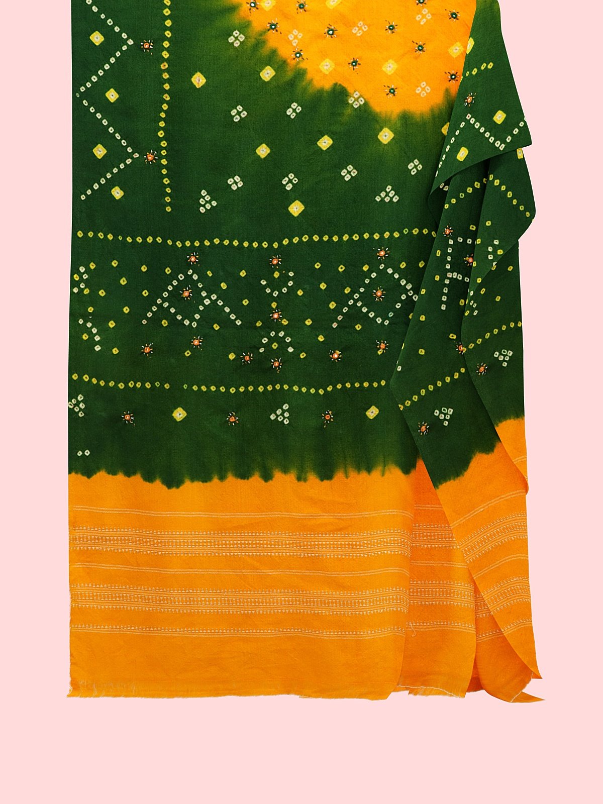 Jetpur Bandhani Woolen Green Shawl (7)