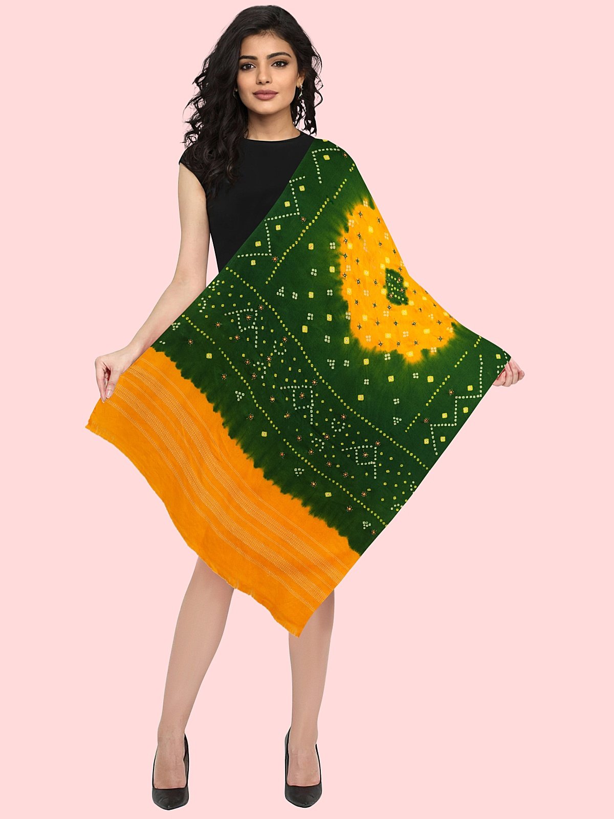 Jetpur Bandhani Woolen Green Shawl (9)